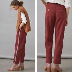 $130 Anthropologie Tapered Side Stripe Pants Wine Color Trousers NWT Size 2